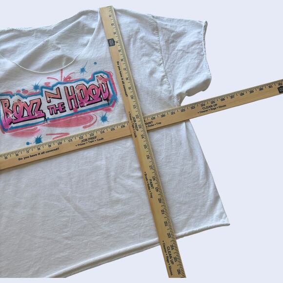 Boyz N The Hood Airbrush Graffiti Tee White Slouchy Off-Shoulder XL Y2K - Picture 4 of 5